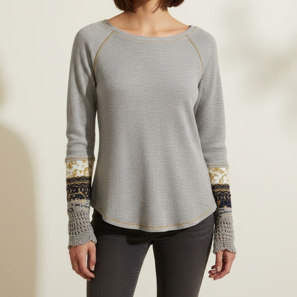 Chelsea & Theodore Gray Long Sleeve Crochet Long John Shirt Small - Picture 12 of 13